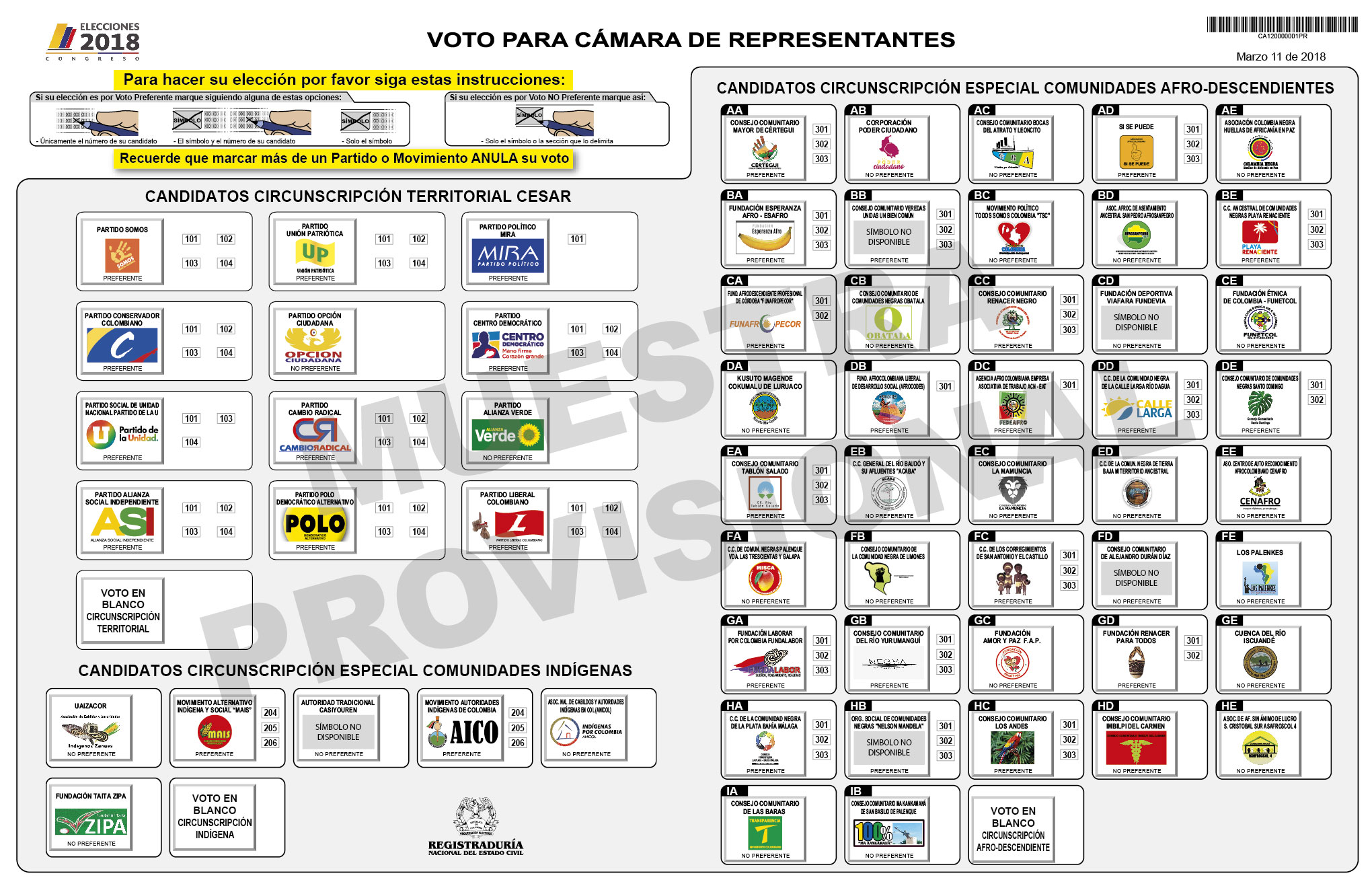 Conozca el tarjetón para votar en las elecciones a congreso en Cesar Conozca el tarjetón para votar en las elecciones a congreso en Cesar